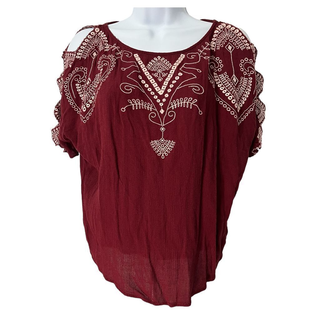 Alya Womens Short Sleeve Blouse Size XS‎ Embroidered Boho Fairycore Luxury Flowy